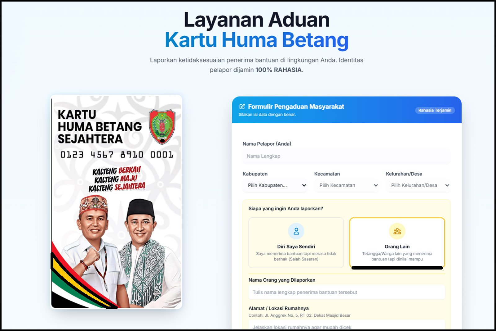 Pemprov Kalteng Buka Layanan Aduan Kartu Huma Betang Pastikan Penerima KHBS Tepat Sasaran