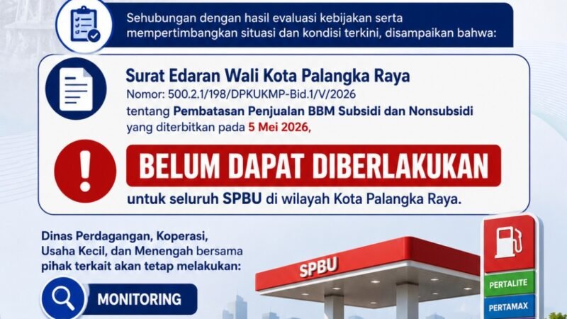 Pemko Umumkan Penerapan Kebijakan Pembatasan Penjualan BBM di Palangka Raya Belum Dapat Diberlakukan