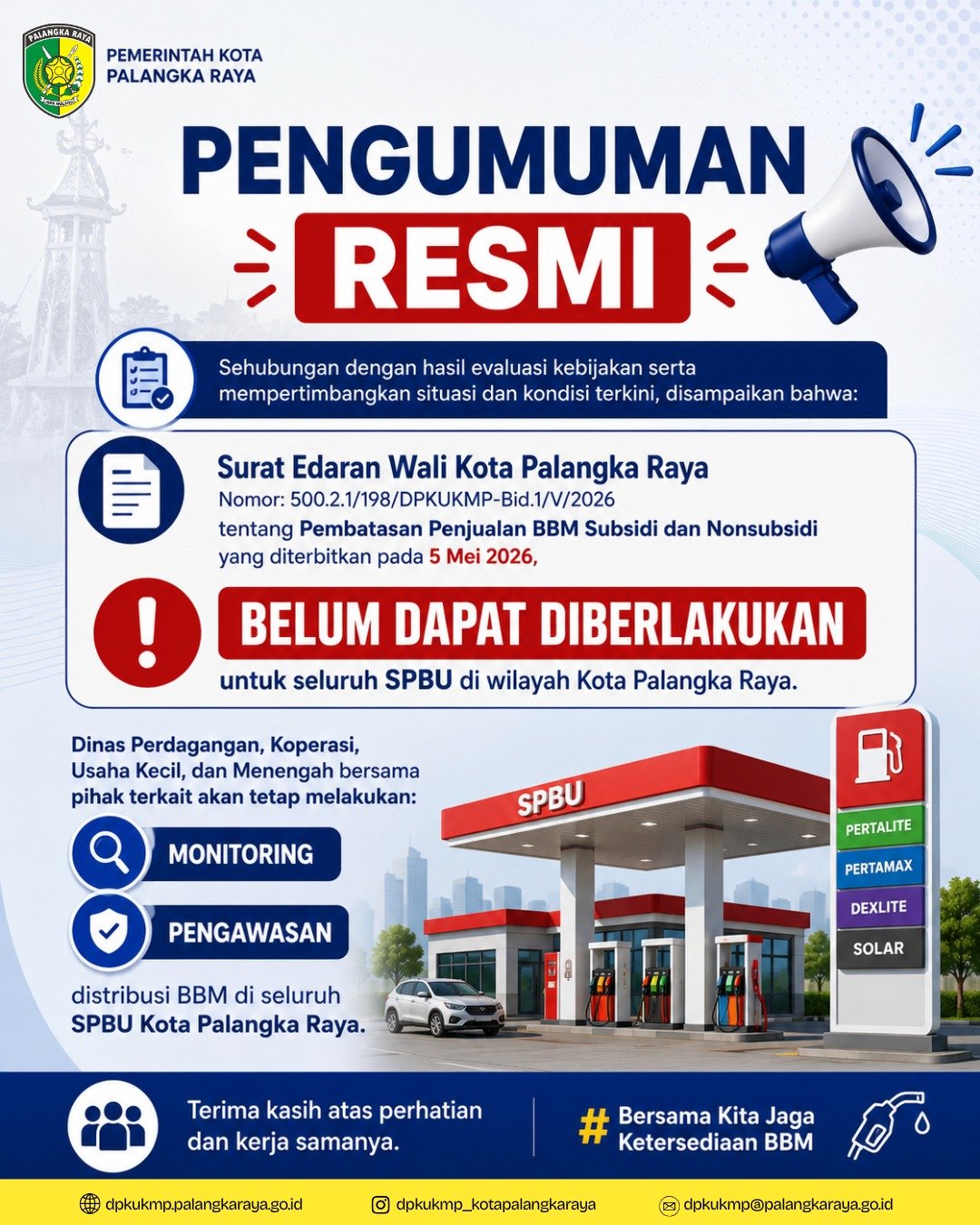 Pemko Umumkan Penerapan Kebijakan Pembatasan Penjualan BBM di Palangka Raya Belum Dapat Diberlakukan